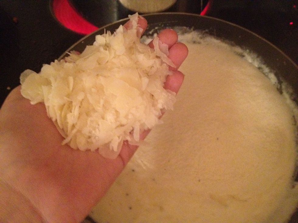 After 8 minutes, add your Parmesan (I didn't feel like measuring it exactly \ud83d\ude1c)