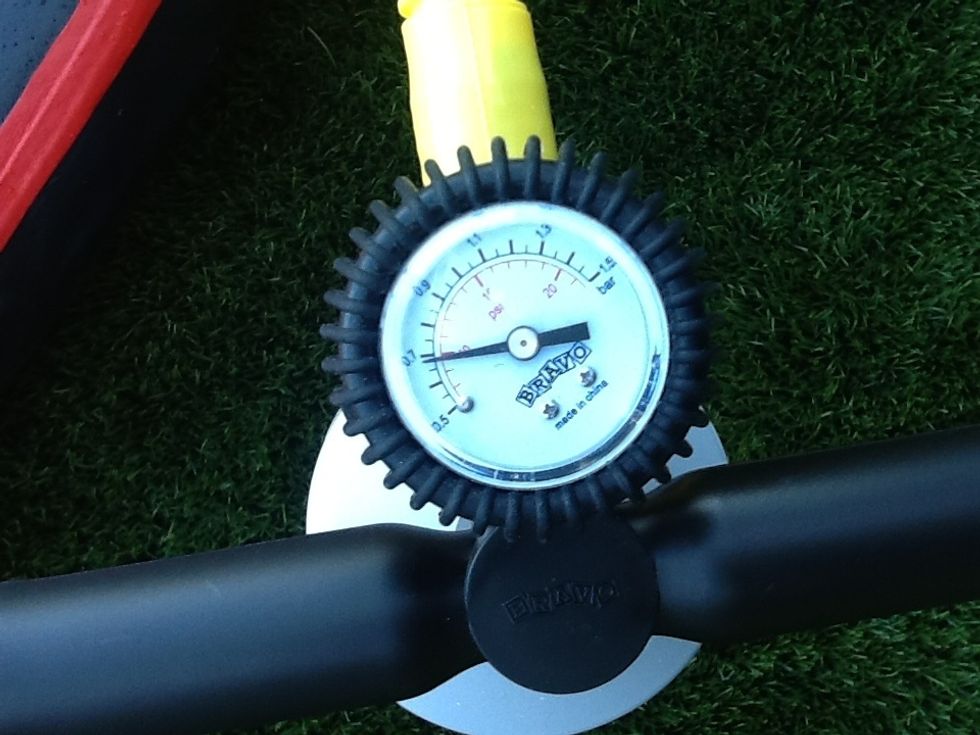 After about 100 to 125 pumps you should be at 10 psi. Check the manufacturers recommended pressure (higher is better) to see when to stop. Less expensive boards can only be inflated to 10 psi.