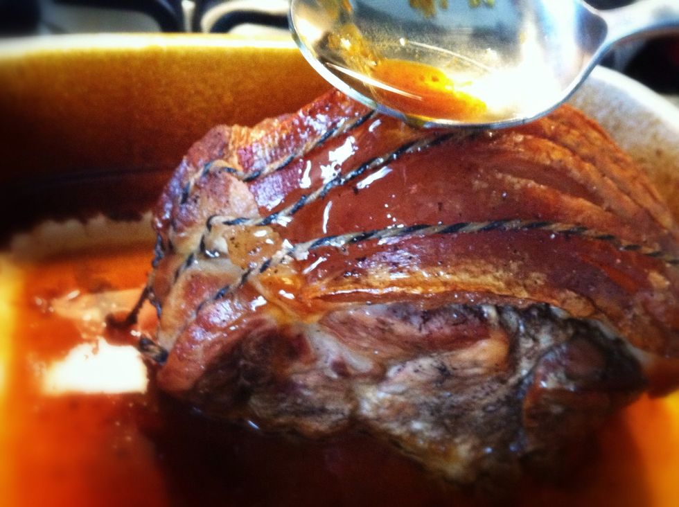 After about 4 Hours or so take the Pork out & remove the Foil, be careful of steam when taking off the Foil, spoon the juice from the meat over the top a few times until covered..