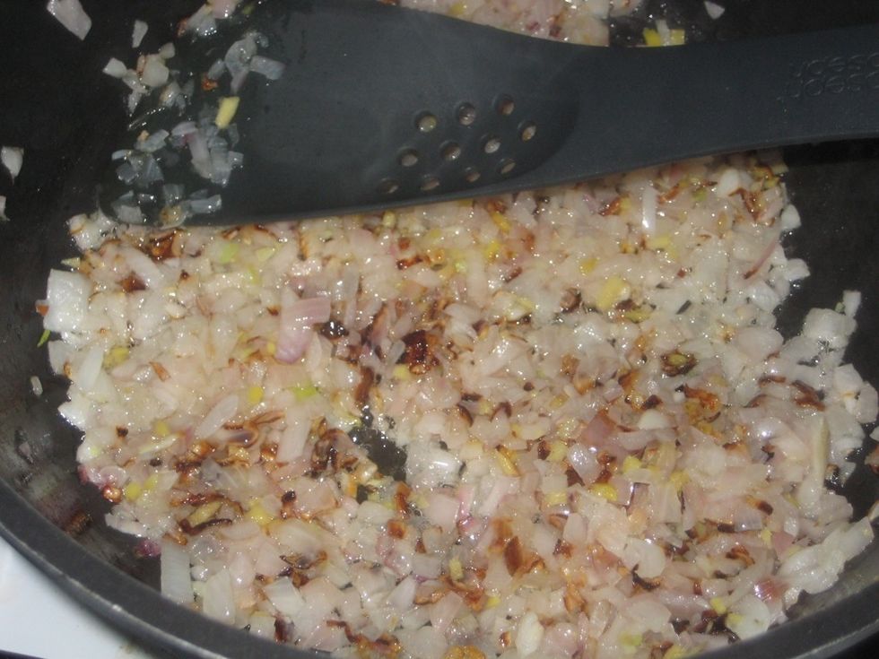 After about 5 minutes on medium heat the onion will start to brown, keep stirring to make sure it's evenly browning.