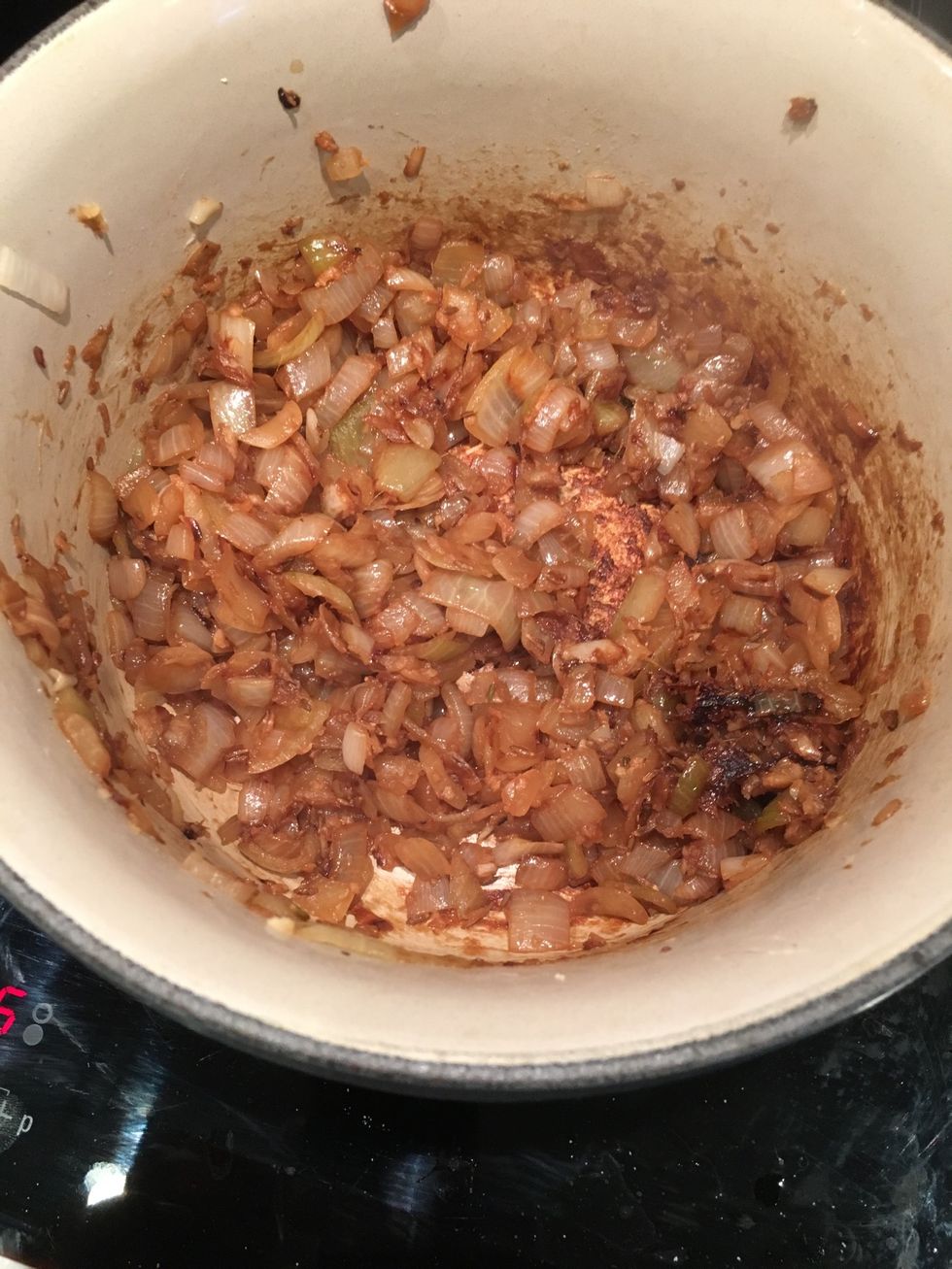 After about twenty minutes on a low heat, the onions should be caramelised and soft. Add cumin seeds, about half a teaspoon.\nYou can also add methi (dried fenugreek) if you wish or a pinch of turmeric