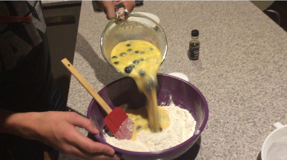After adding all wet ingredients into dry ingredients mix carefully