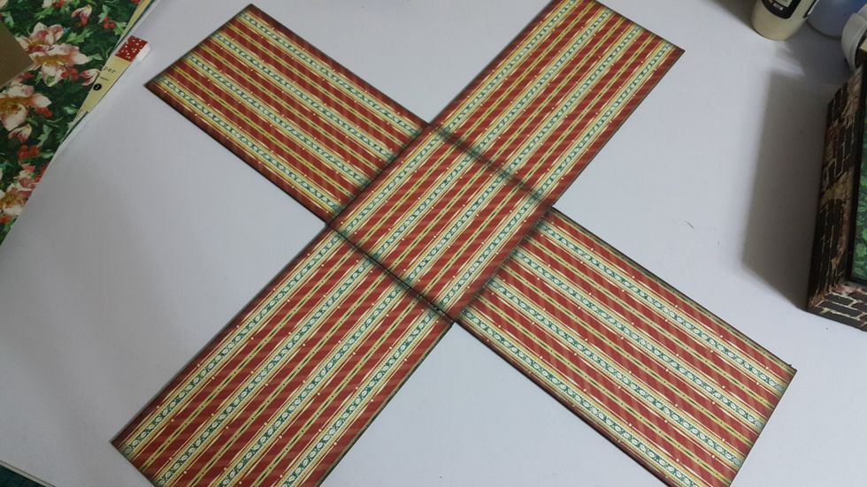 After adhere the base chipboard on, cover with paper as well