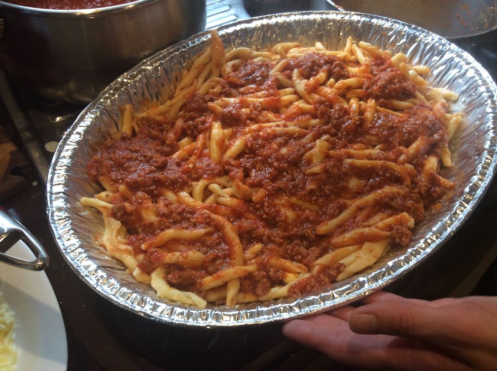 After all the ingredients are added to the tray, put in the oven for about 45 minutes at 180\u00b0c to bake.