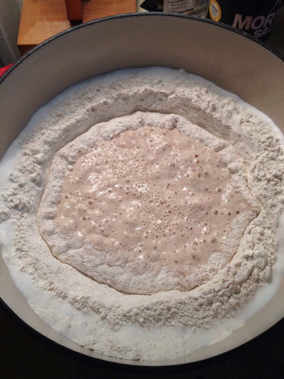 After an hour the dough will be bubbly.