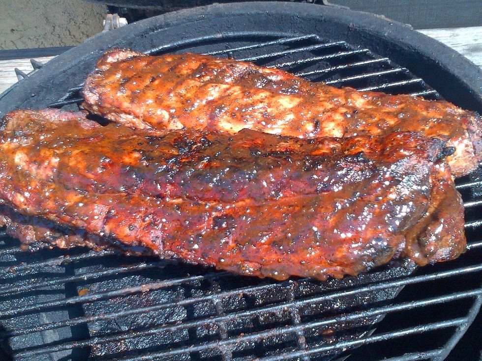 After approx 2 hours, sauce meat side for about 20 min. Heat still 250-275