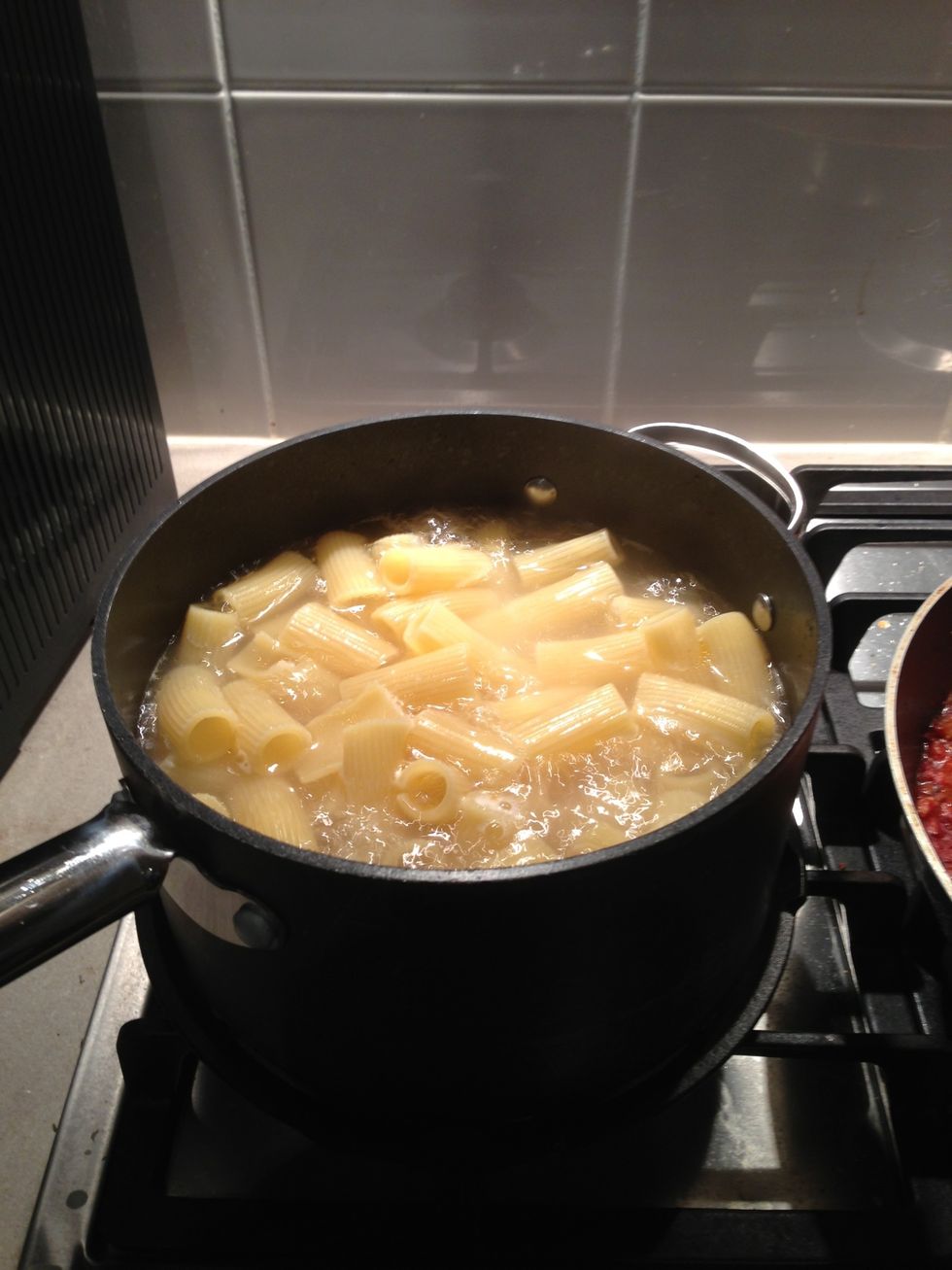 After approximately 7 minutes it should be ready, the water may have dropped slightly and the pasta is sitting just above the water level. The pasta should be cooked through and should be soft