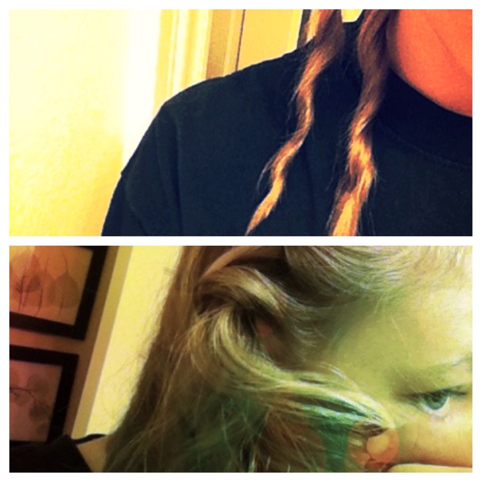 After at least an hour of being left in, take both braids out. The longer you leave them in, the more wavy they will be. When taking the braids out just separate the twists with your fingers.