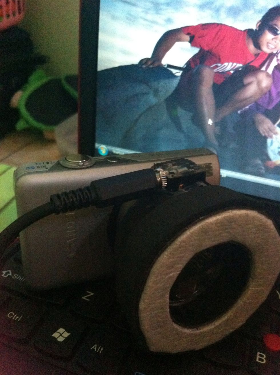 After attached to pocket camera Put jack power on top position