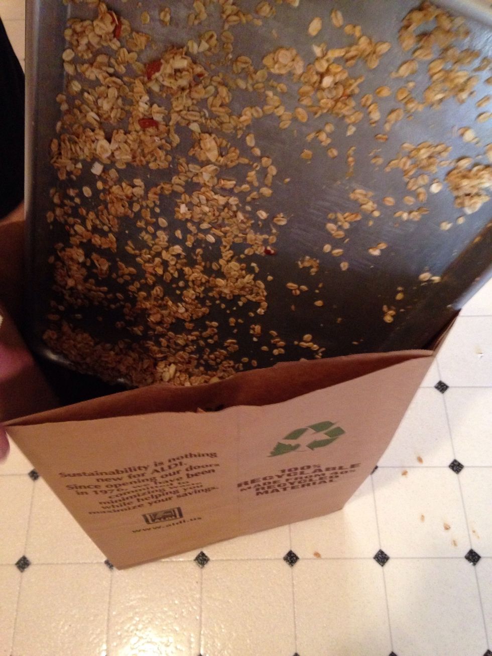 After baking is complete, dump the content into a brown paper bag.