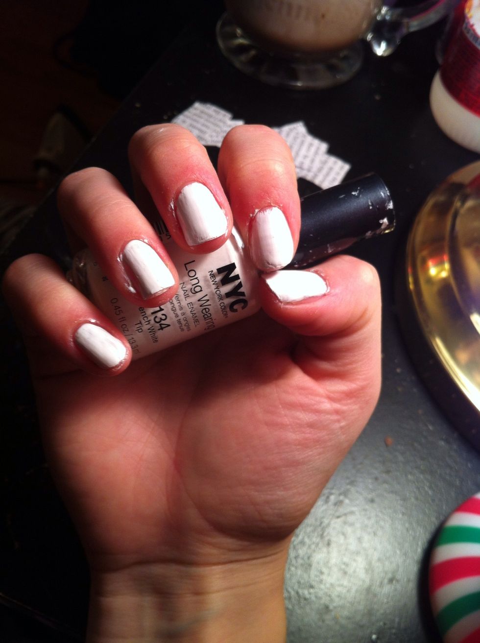 After base coat, paint your nails white or a light color of nail polish
