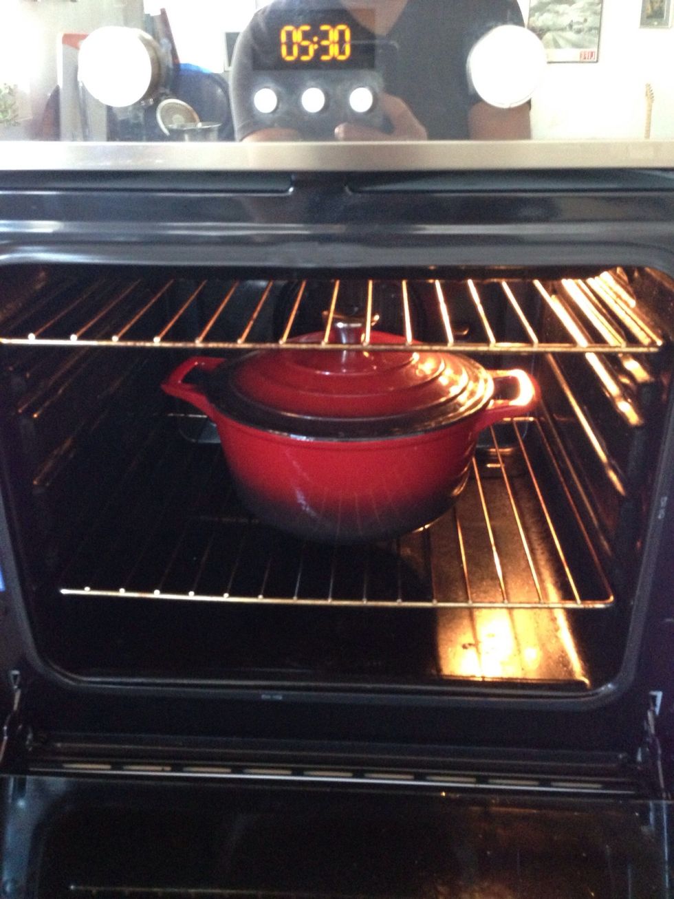 After boil, place in the oven at 325 degrees for 2.5-3 hours.