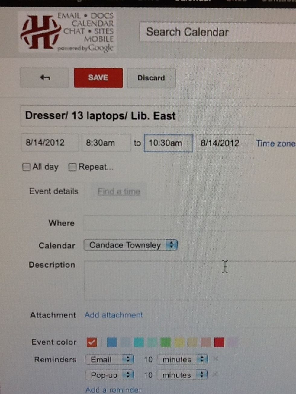 After checking the MS Laptop (20) calendar, Mrs. Dresser reserves the remaining 13 laptops available after my reservation of 7. She would like to use the in the Library EAST side.