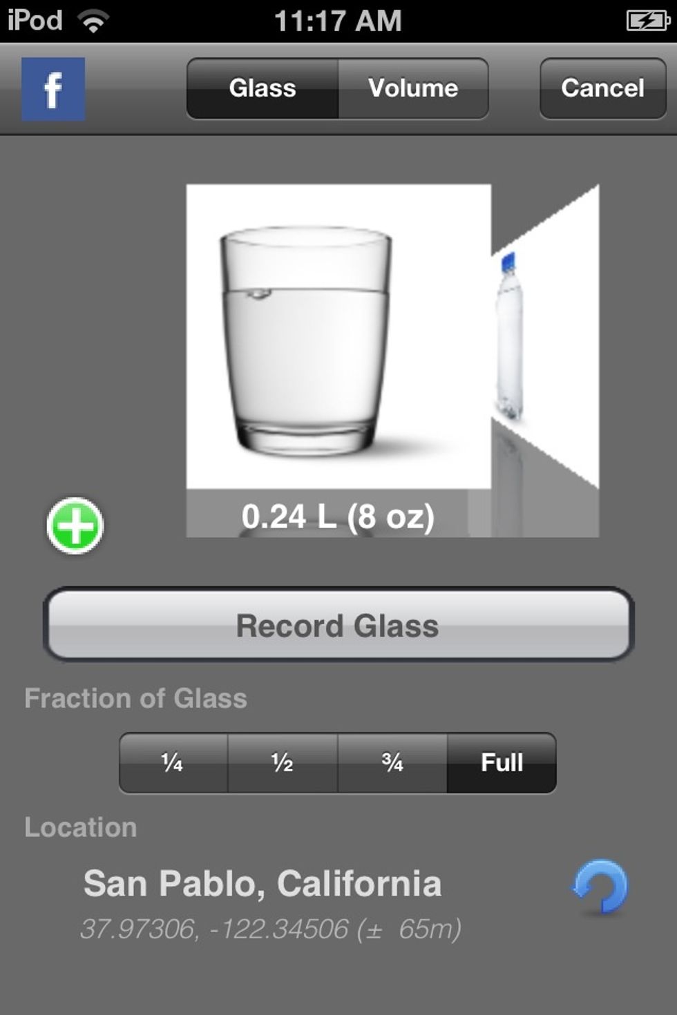 After clicking on it this screen will show up.Click on the fraction of the glass you drank.