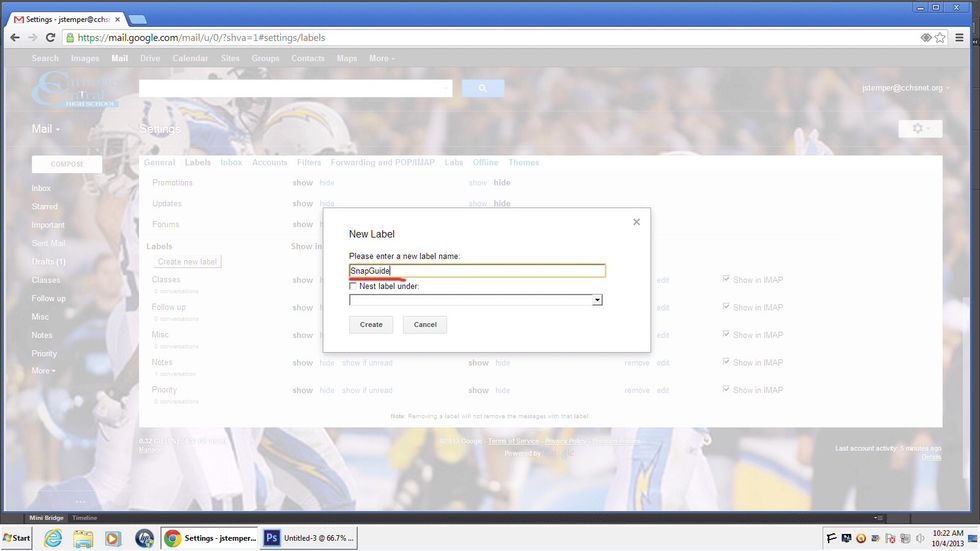 After clicking the "Create new label" button, it will take you to a place where you can name your New Label.