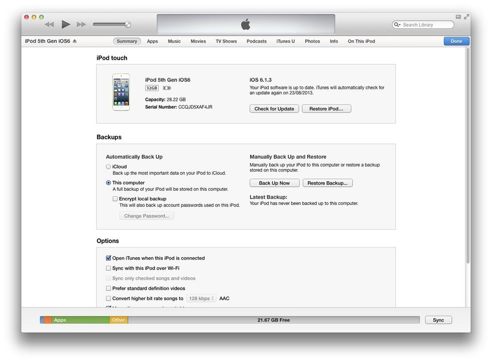 After clicking the link to your device, you'll see a screen like this. Navigate along the bank of tabs at the top of screen and click 'Apps'.