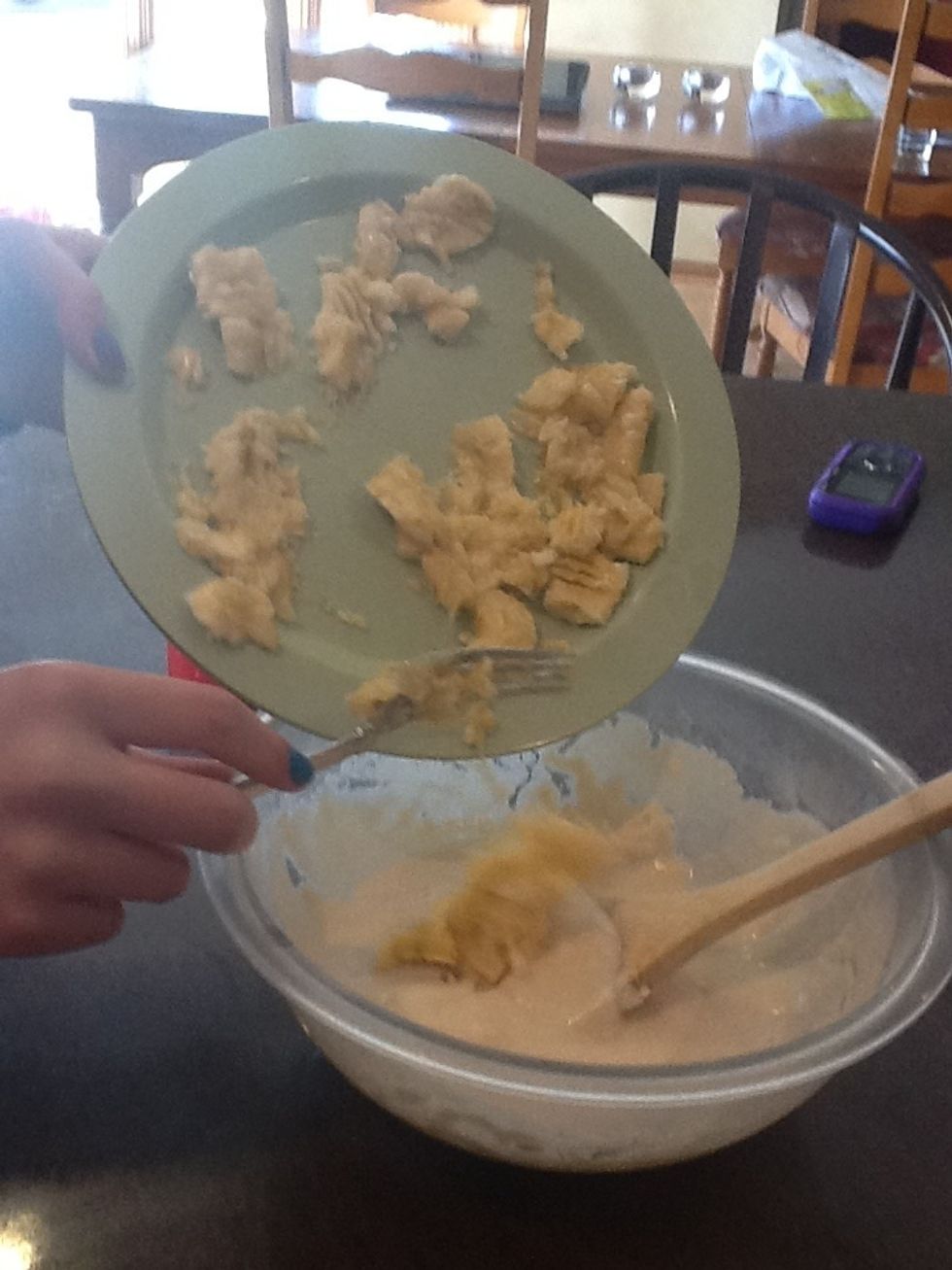 after combian the bananas and pancake mix