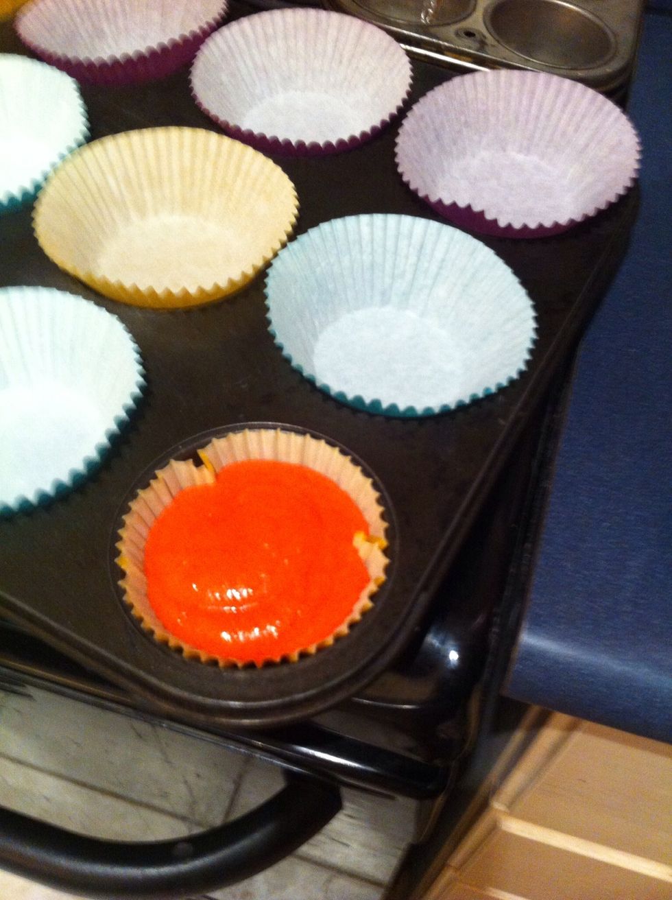 After combining milk & flour in batter, pour into cupcake liners