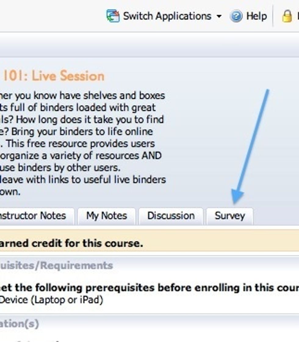 After completing the survey, the survey tab will display, "Survey has been submitted"