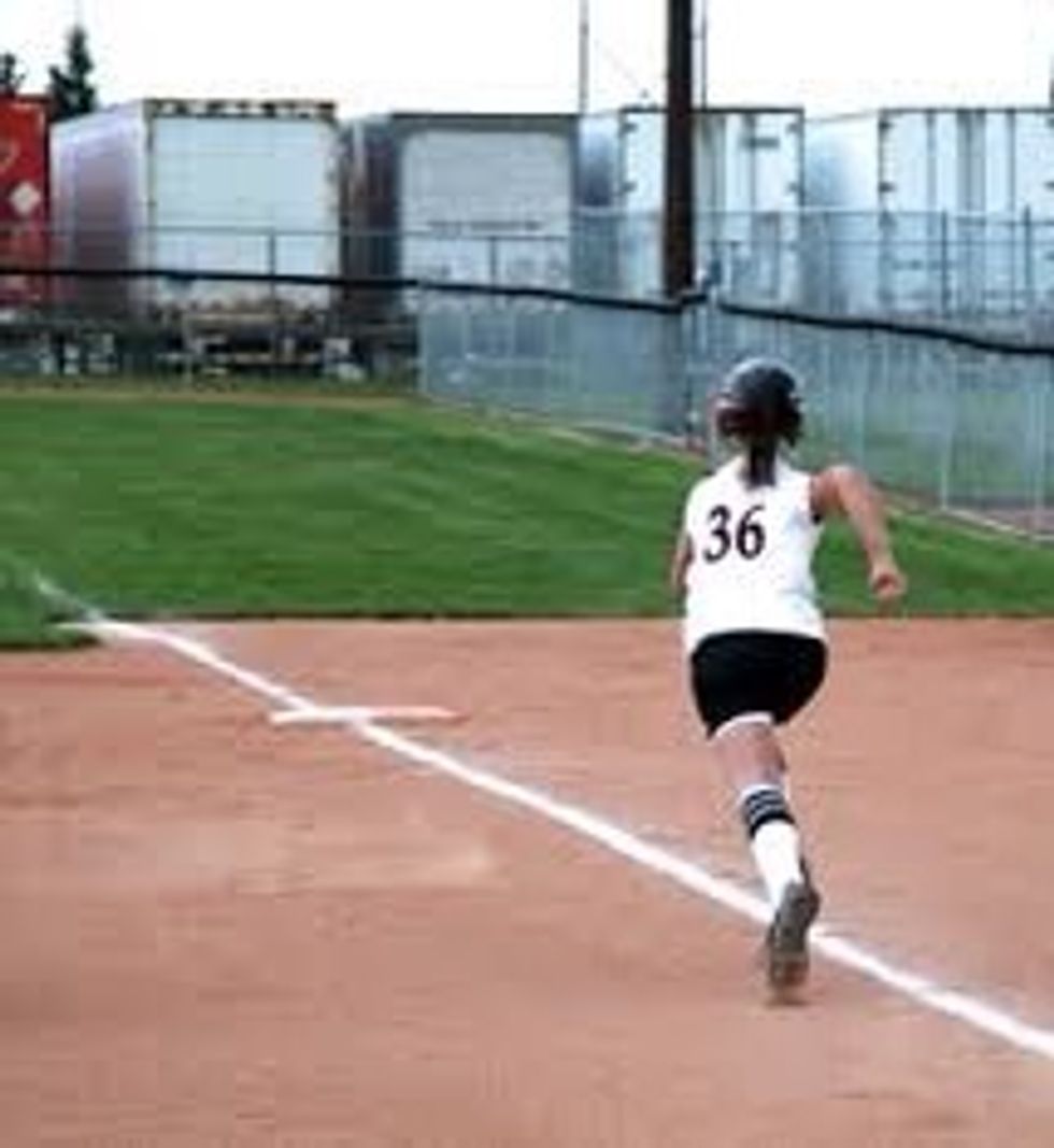 After contact is made, the hitter runs to each base to try and score for their team.