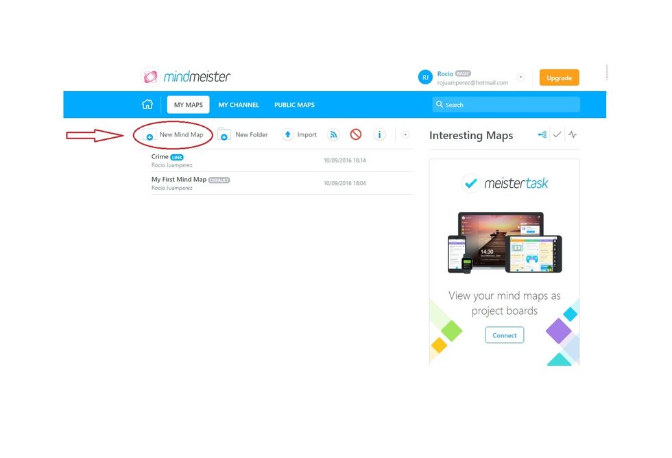 After creating your account click on "New Mind Map"