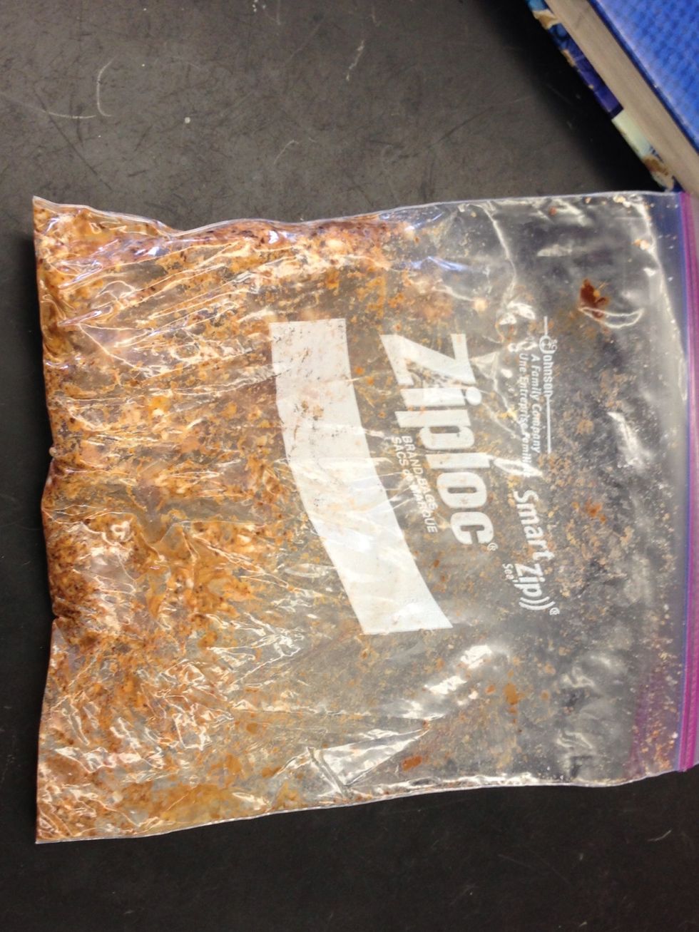 After crushing them, apply heat and pressure to the sediments to start forming Metamorphic Rock. To apply heat and pressure, use your hands to squish the sediments in the bag together.