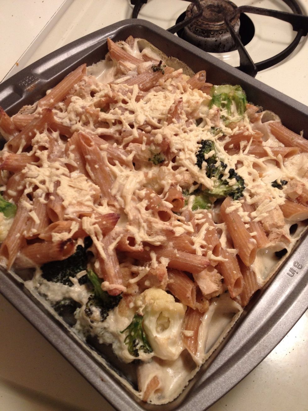 After drinking a glass, check your pasta... Look for some browning on the pasta. I like a lil crunch.