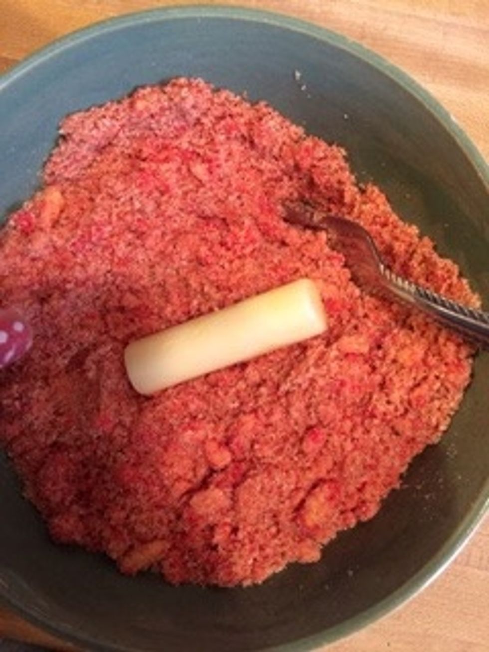 After egg wash put in bread crumb and Cheetos mix