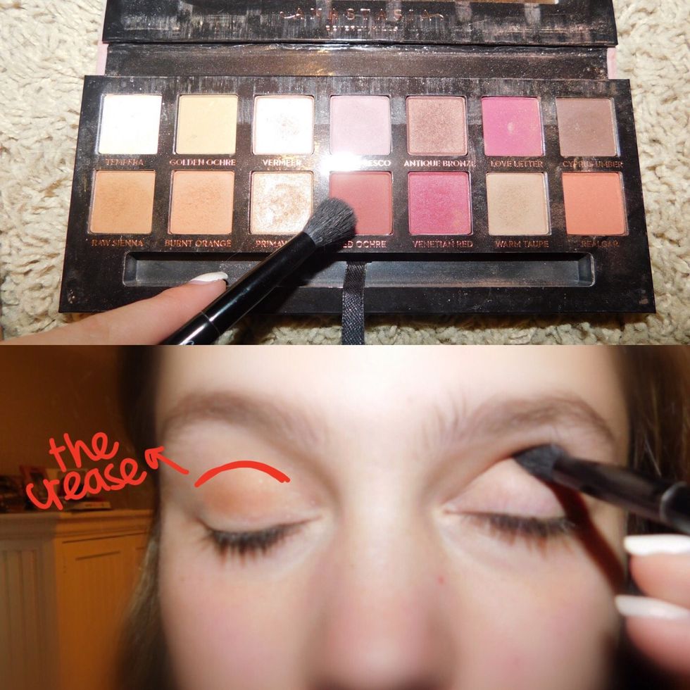 After enough of the crease color, take a color similar to the crease color, usually a bit darker. Put a little on the brush and blend it into the crease