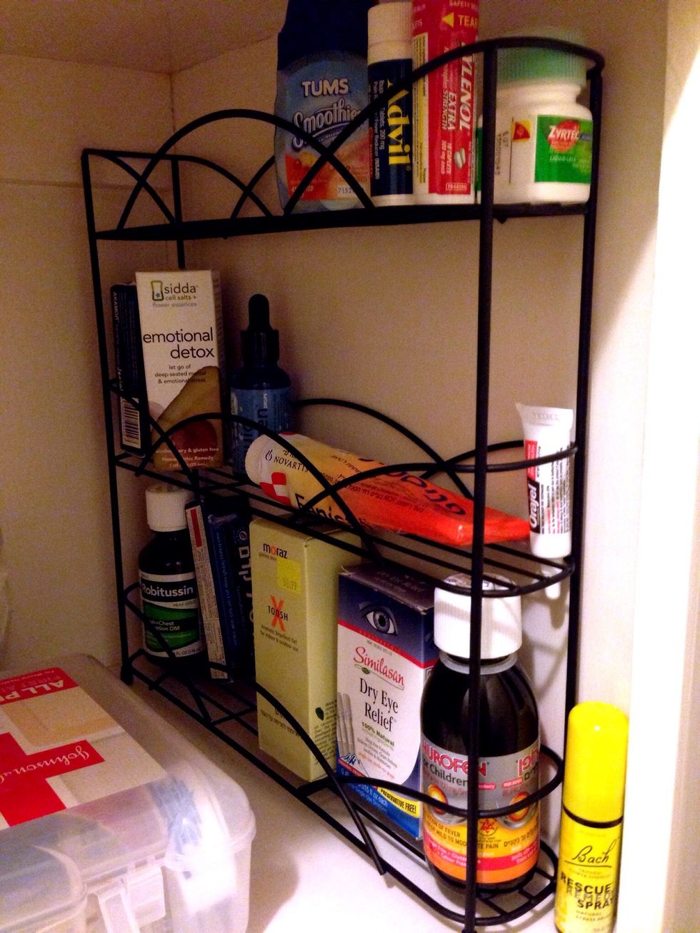 After finding the acrylic tray I moved my spice rack to the medicine cabinet and it works well