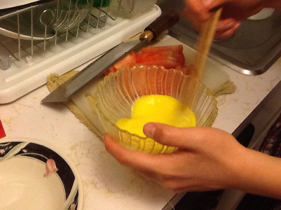 After finish beating the egg.