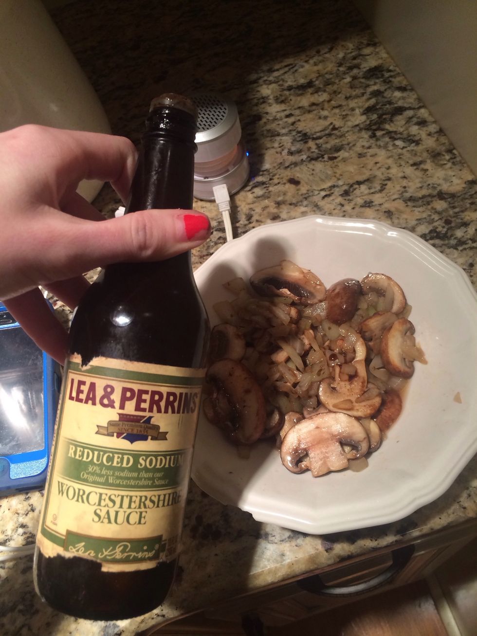 After finished saut\u00e9ing them Then Add Worcestershire sauce