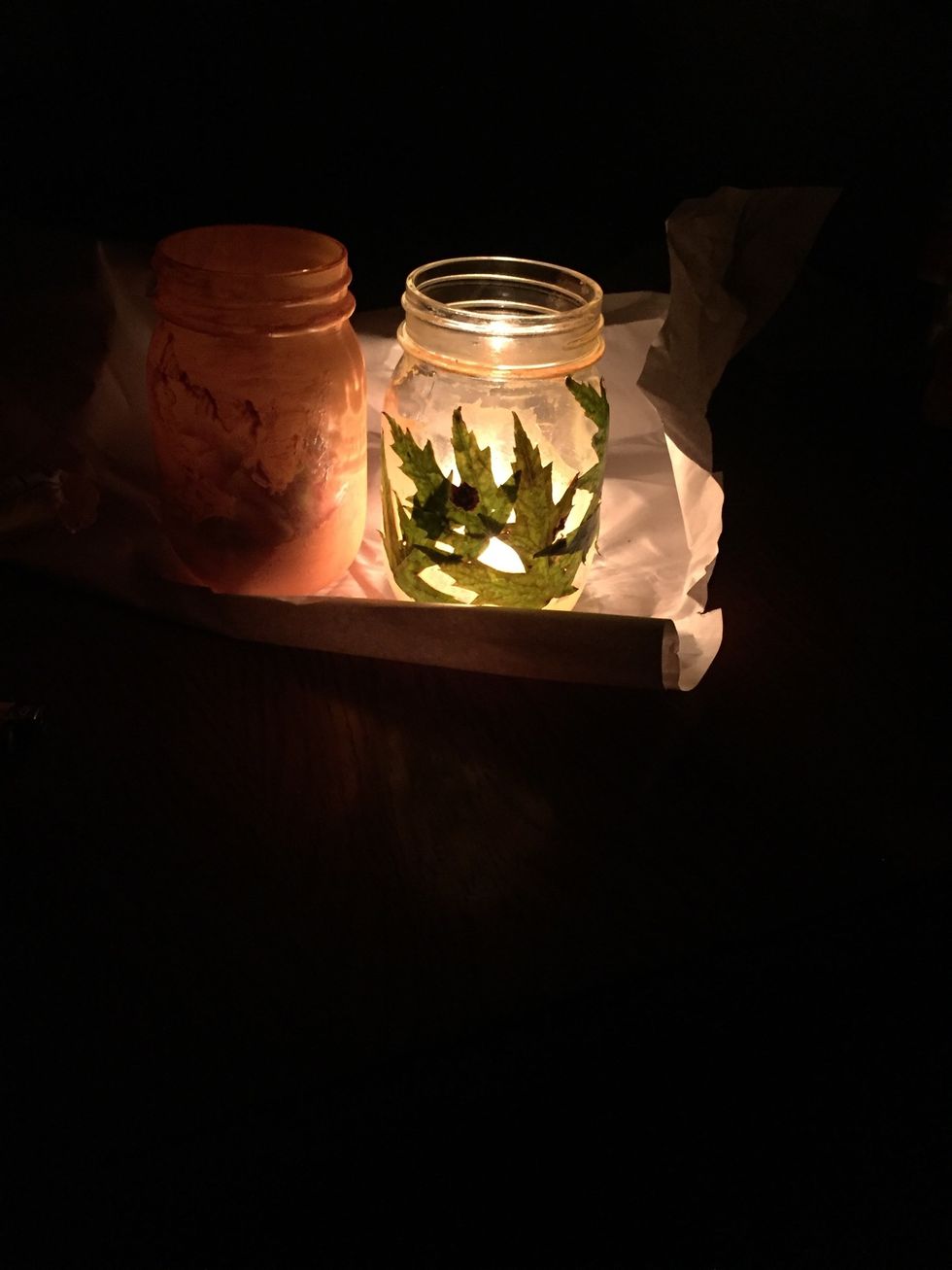 After finishing put in your tea light candles and candy corn!