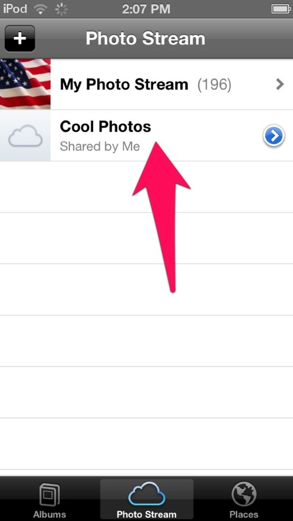 After finishing the form, you will want to add photos to it. Tap on your shared stream.