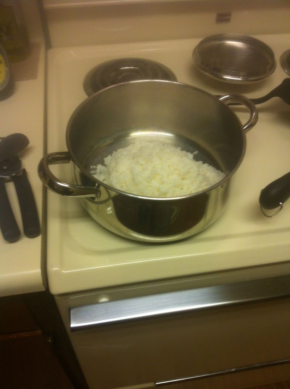 After following directions on "minute rice" box and the rice is stemmed, throw it in a BIG pot. DON'T TURN THAT POT ON YET.