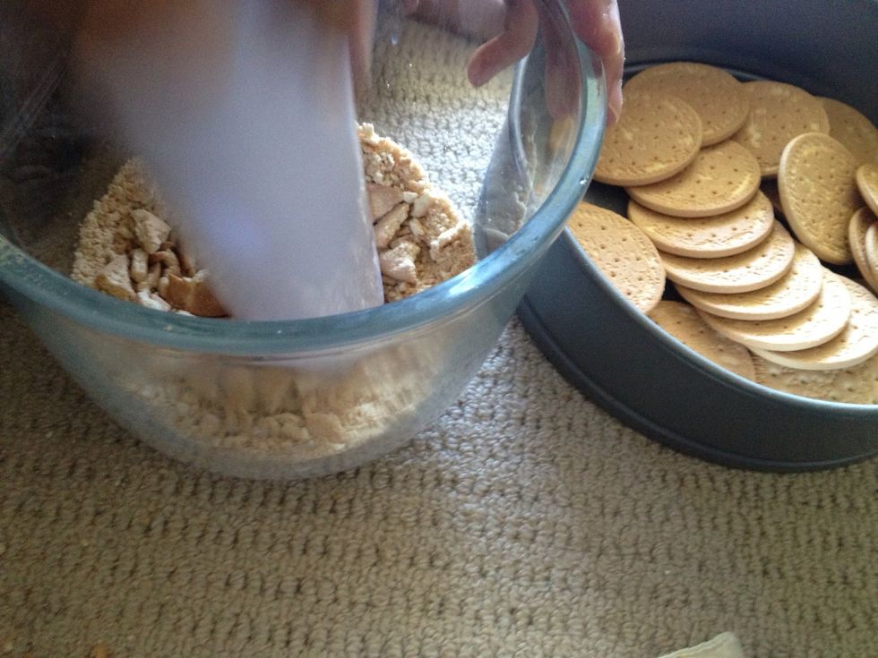 After gathering all of the supplies, crush the cookies into pieces ( or blender it..) it doesn't matter as long as it crushed become sand-like