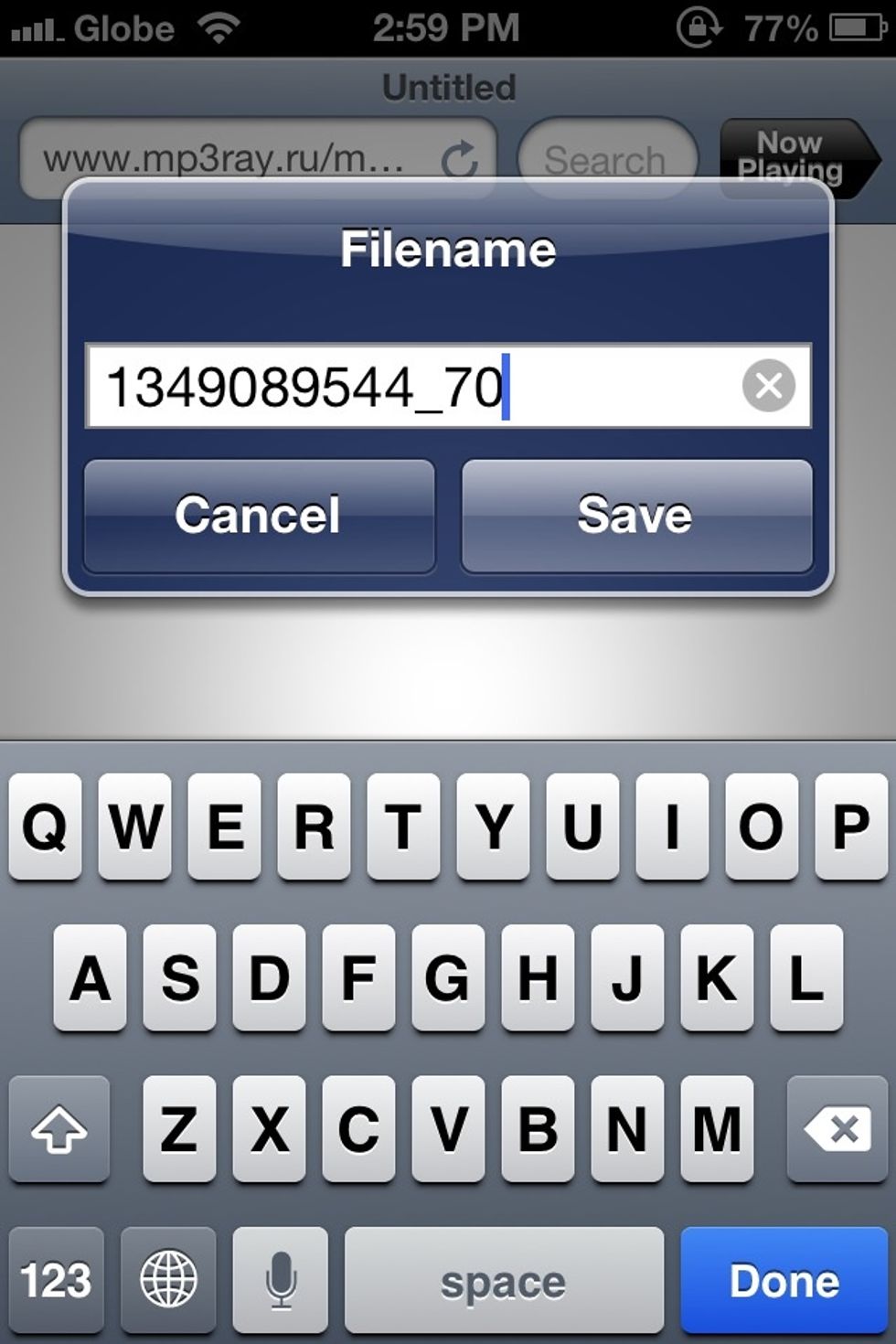 After hitting the download button. You can rename your song. i rename it call me maybe and hit save button