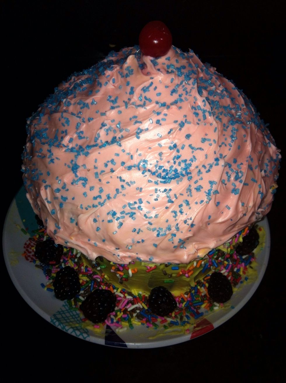 After I decorated mine. I wanted to use strawberries for the sides, but I was to lazy to go buy some.i used blackberries. Use what ever you find just be creative, hope you guys like it