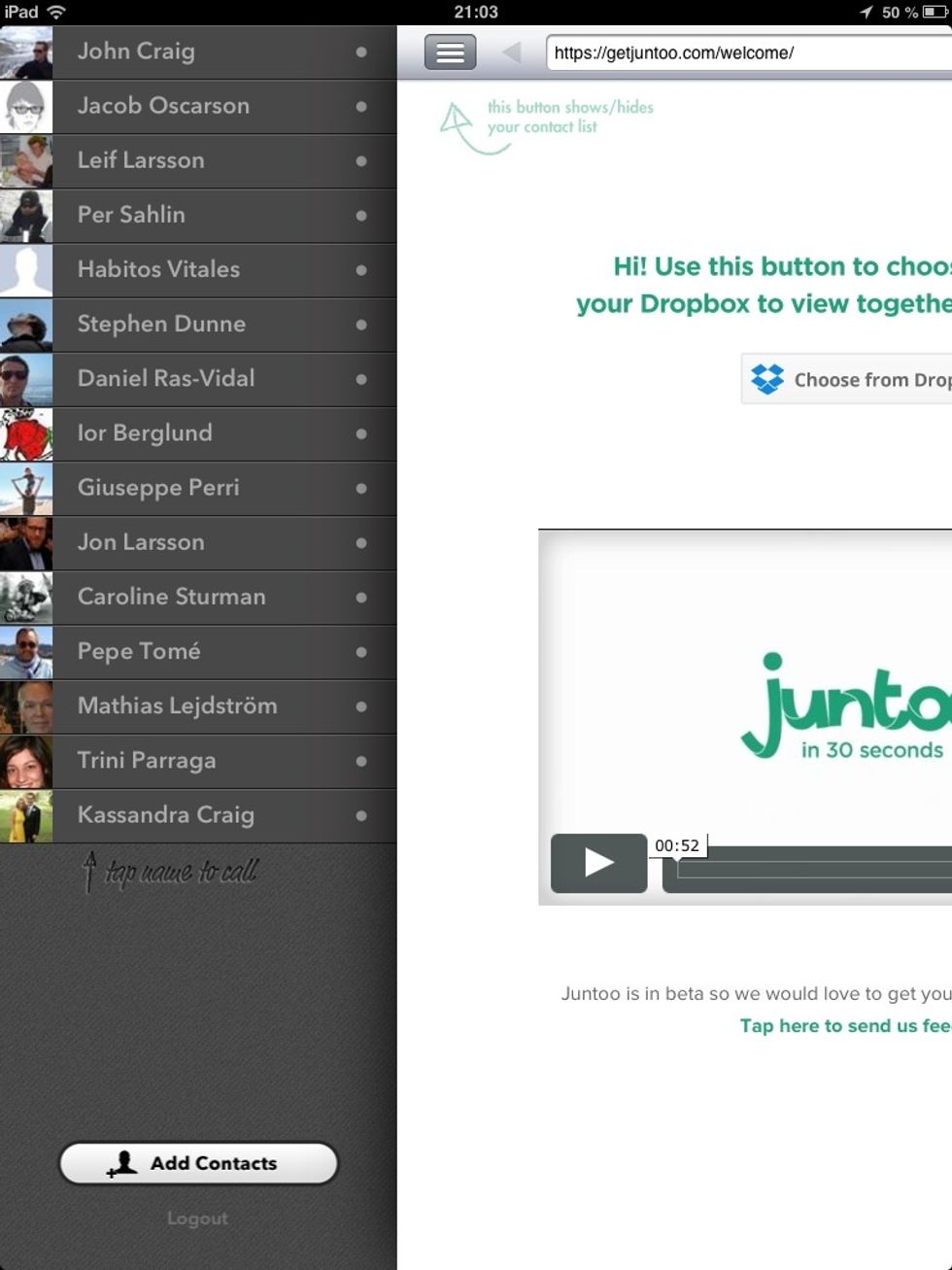 After I signed in with Facebook I can add friends tapping the Add contacts button in the left column (just swipe the left part of the screen to reveal the let column).