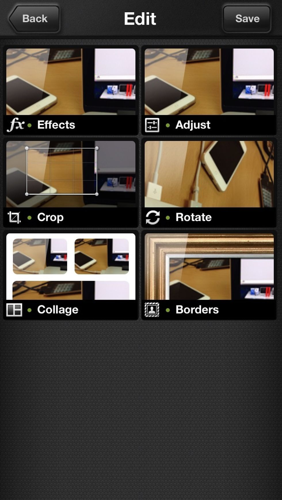 After installing Camera Genius, take a picture or import from your library an existing one and start editing it.