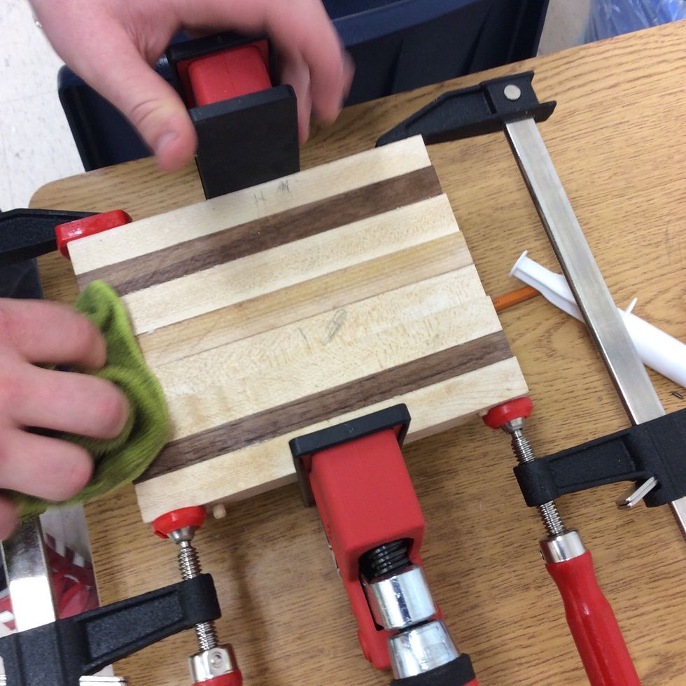 After it dries up you will use a hand saw to cut the dowels out of the ends of the board
