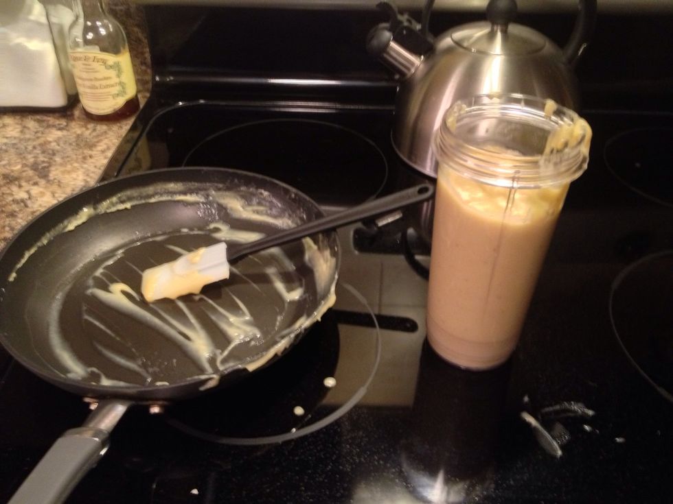 After it has cooled, add back into a food processor or blender. If you have only 1, make sure you clean it before using again. You don't want to mix the cooked cream with the leftover uncooked stuff.