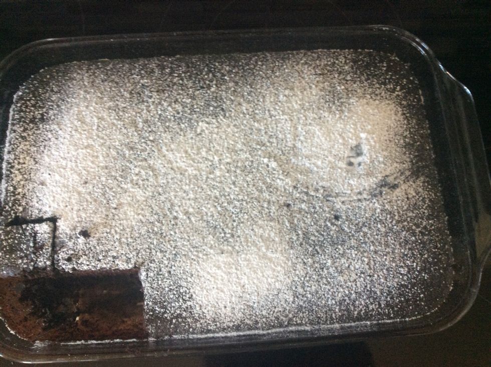 After it has cooled to a desired temperature you may put on any desired toppings. I sifted on powdered sugar.