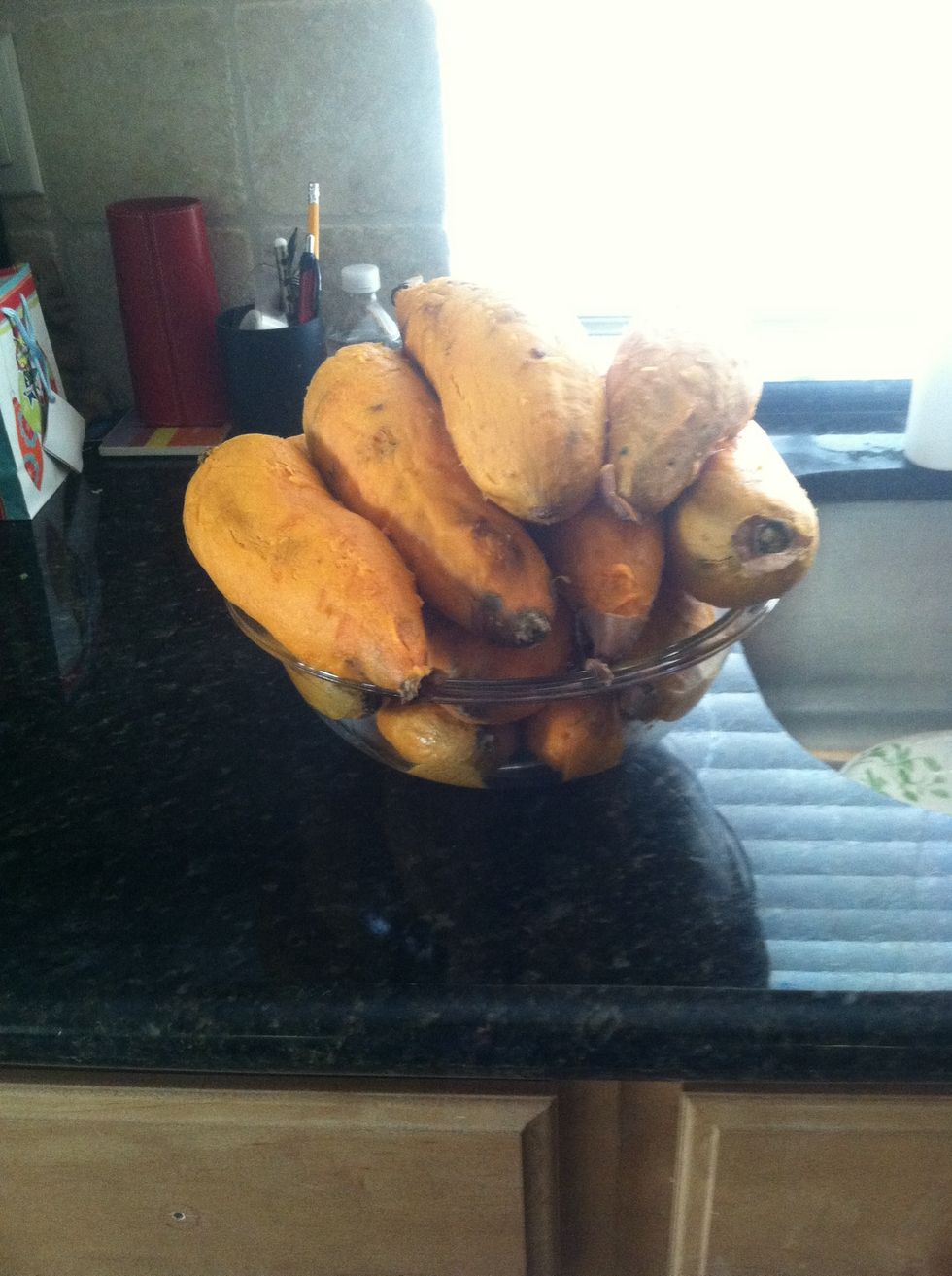 After it's cooled for the night peel all of the potatoes.