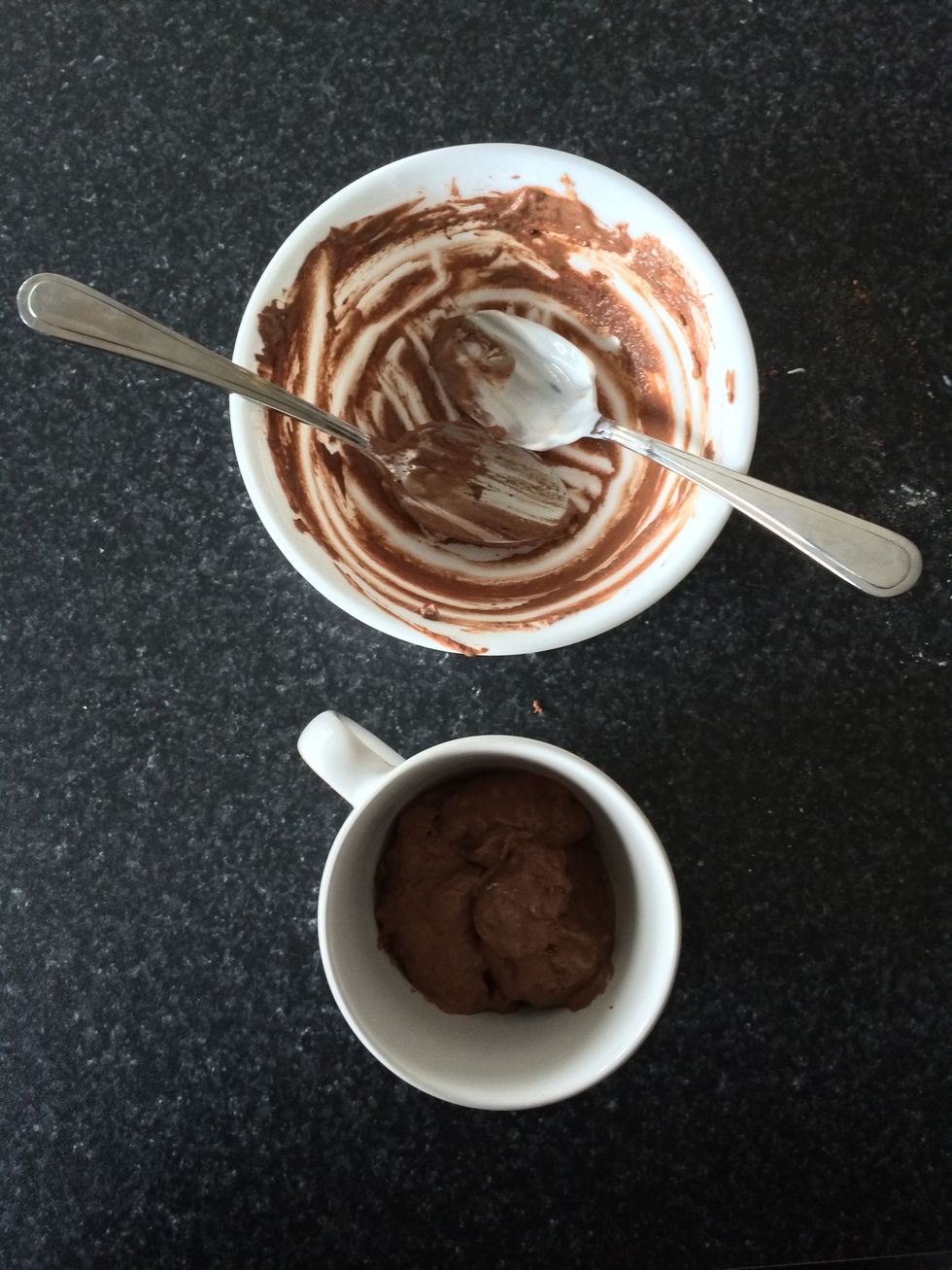 After it's mixed, pour into a mug and microwave for about 40-60 seconds, depending on how cooked you like your cake. I like mine when it's still a little runny so it tastes like a lava cake :)