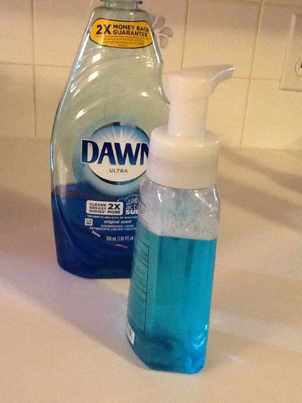 After its all mixed in you are ready to go. Diluting my soap like this makes 1 big bottle last me 4-6 months. We were going through 1 big bottle a month. MONEY SAVER!