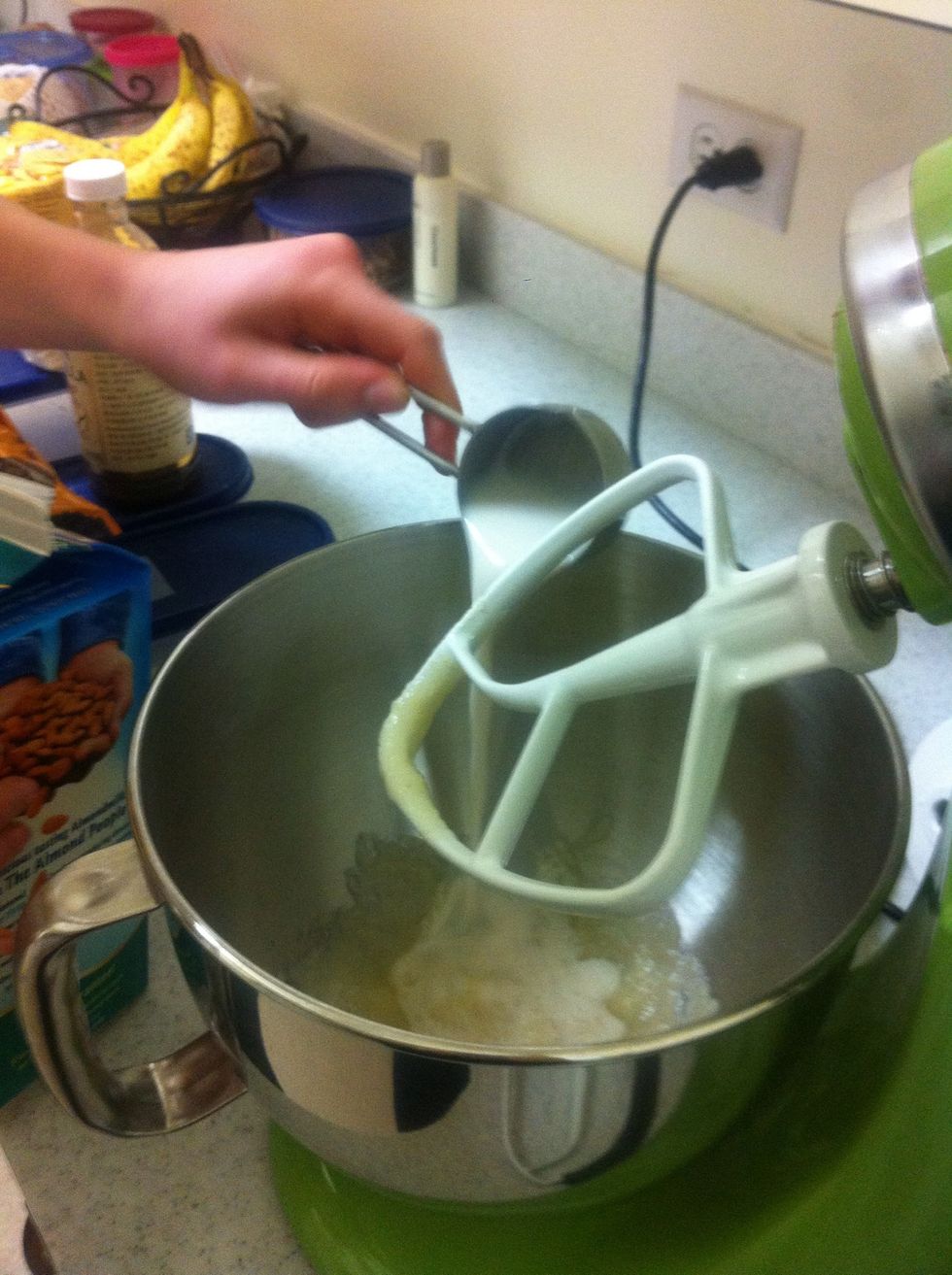 After its mixed, add almond milk