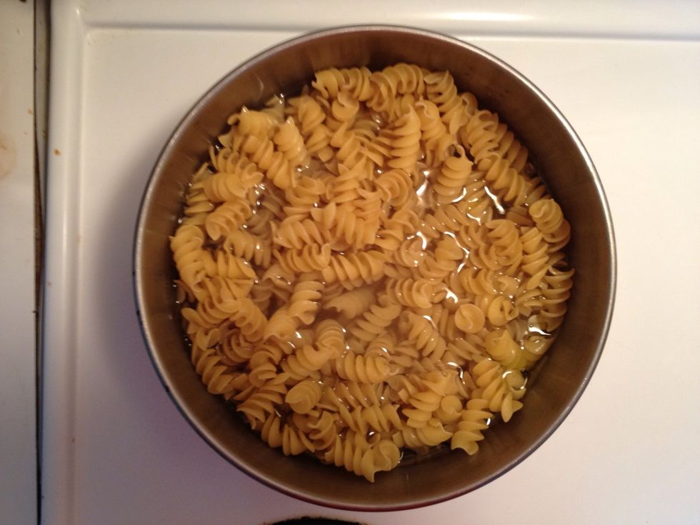 After just a few seconds you can add the pasta to it, mix it up a little make sure the whole thing touches the water.