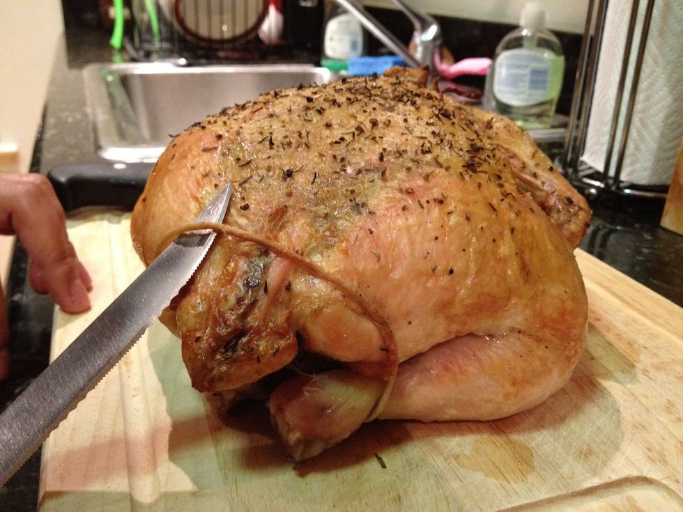 After letting it rest, remove the twine.