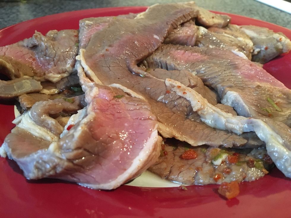 After letting marinade for two days remove your brisket and set aside to drain